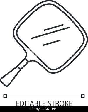 Hand mirror linear icon. Small mobile tool for self-shaving and makeup. Hairstylist accessory. Thin line illustration. Contour symbol. Vector isolated Stock Vector