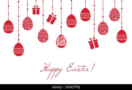 Easter greeting card with hanging decorative eggs Stock Vector