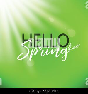 Hello spring vector card. Lettering Stock Vector