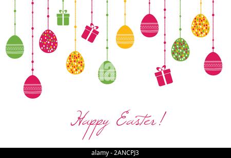 Easter vector greeting card with hanging eggs Stock Vector