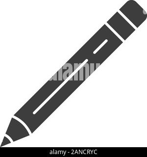 Sharp pencil with eraser glyph icon. Writing and drawing tool silhouette symbol. Negative space stationery items shop, school supplies store logo. Edu Stock Vector