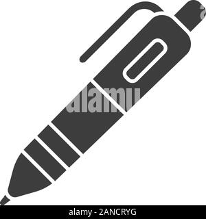 Automatic ballpoint pen glyph icon. Writing tool silhouette symbol. Negative space stationery items shop, school supplies store logo. Office workplace Stock Vector