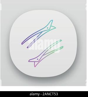 Hair clips app icon. Hairpin. Bobby pins. Hair fixation and decoration. Woman hairdressing. Professional hair styling. UI/UX user interface. Web or mo Stock Vector