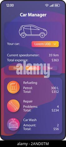 Car fuel manager smartphone interface vector template. Mobile app page ...