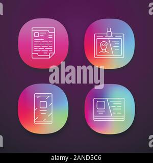 Business office supplies app icons set. UI/UX user interface. Web or mobile applications. Businessman tools vector isolated illustrations. Letterhead Stock Vector