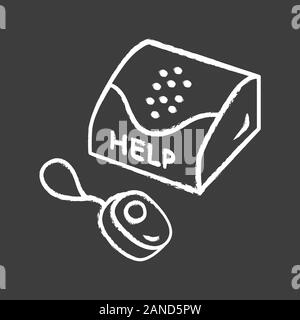 Personal emergency response system chalk icon. Device for physically disabled people. Call for assistance, help. Medical alert, hotline button. Isolat Stock Vector