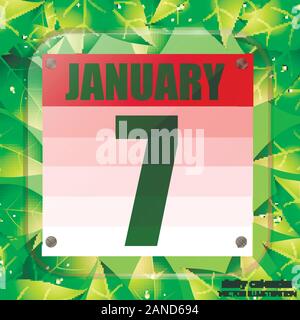 January 7 icon. Calendar date for planning important day with green leaves. January 7th. Banner for holidays and special days. Vector Illustration. Stock Vector