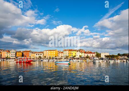 Panoramic view of the waterfront and harbour in Rovinj, a coastal town and popular holiday resort on the Adriatic Sea coast, Istria, Croatia Stock Photo