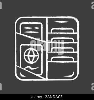 Passport wallet chalk icon. Organised documents, cards and tickets. ID, cash and credit card holder, organiser. Travelling, trip equipment, item, acce Stock Vector