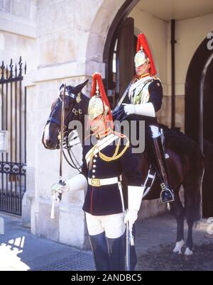 Mounted Royal Horse Guards, Horse Guard's Parade, Whitehall, City of Westminster, Greater London, England, United Kingdom Stock Photo