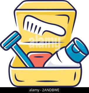 Toiletries carrying case color icon. Cosmetic bag, travel pouch, purse for hygiene items. Personal care products bag. Travelling, trip equipment, acce Stock Vector