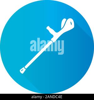 Forearm crutch, walking aid flat design long shadow glyph icon. Mobility aid device for physically disabled people. Broken bones, handicapped equipmen Stock Vector
