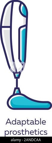 Adaptable prosthetics blue color icon. Missing body part replacing. Mechanical artificial limb. Bionic foot. Human body replacement. Bioengineering. I Stock Vector