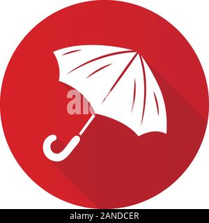 Opened umbrella flat design long shadow glyph icon. Bad, rainy, stormy weather water protection. Fashionable travel accessory. Carryon sunshade, paras Stock Vector