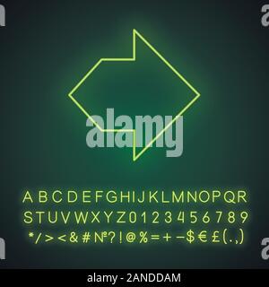 Double arrow neon light icon. Two way navigation arrow. Path indicator. Left and right arrowhead direction. Motion, next. Glowing sign with alphabet, Stock Vector