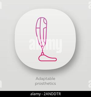 Adaptable prosthetics app icon. Missing body part replacing. Mechanical artificial limb. Bionic foot. Bioengineering. UI/UX user interface. Web or mob Stock Vector