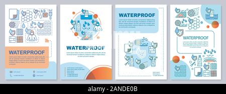 Waterproof material brochure template layout. Flyer, booklet, leaflet print design with linear illustrations. Hydrophobic fabric. Vector page layouts Stock Vector
