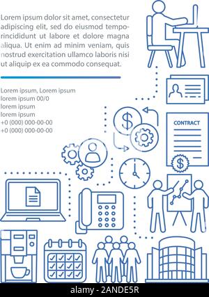 Full-time job article page vector template. Employment, recruitment. Brochure, magazine, booklet design element with linear icons and text boxes. Prin Stock Vector