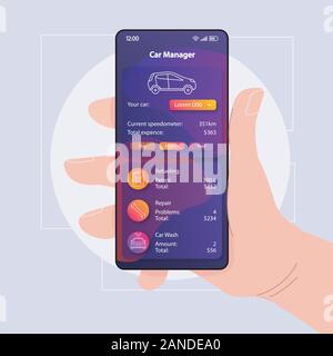 Car expenditure organizer smartphone interface vector template. Mobile ...
