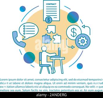 Full-time job article page vector template. Office worker. Work schedule. Brochure, magazine, booklet design element with linear icons, text boxes. Pr Stock Vector