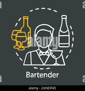 Bartender chalk icon. Barman, barkeeper. Alcoholic drinks serving. Restaurant, bar staff. Catering business. Wine, alcoholic beverage in bottle. Isola Stock Vector