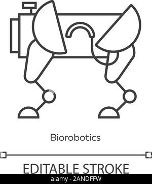Biorobotics linear icon. Dog-like robot. Robotic innovation technology. Copying body movements. Bioengineering. Thin line illustration. Contour symbol Stock Vector