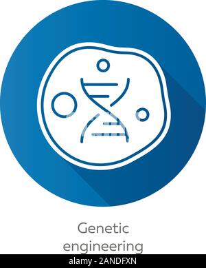 Genetic engineering blue flat design long shadow glyph icon. Genes manipulation using biotechnology. Living cell. Genome modification. Organism modify Stock Vector