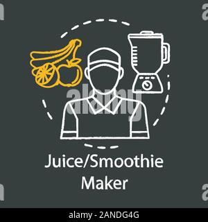 Juice, smoothie maker chalk icon. Catering, food service worker. Cafe, restaurant staff. Summer part-time job employment. Juicer, blender. Isolated ve Stock Vector