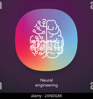 Neural engineering app icon. Neuroengineering. Neural tissue and artificial constructs. Bioinformatics. Biotechnology. UI/UX user interface. Web or mo Stock Vector