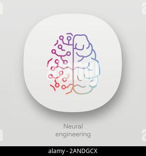 Neural engineering app icon. Neuroengineering. Neural tissue and artificial constructs. Bioinformatics. Biotechnology. UI/UX user interface. Web or mo Stock Vector