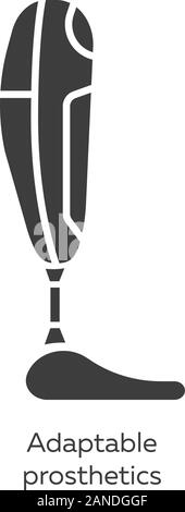Adaptable prosthetics glyph icons set. Missing body part replacing. Mechanical artificial limb. Bionic foot. Bioengineering. Silhouette symbols. Vecto Stock Vector