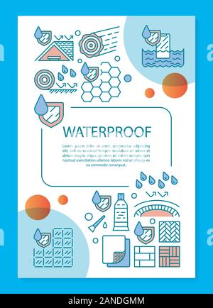 Waterproof construction materials brochure template layout. Flyer, booklet, leaflet print design with linear illustrations. Vector page layouts for ma Stock Vector