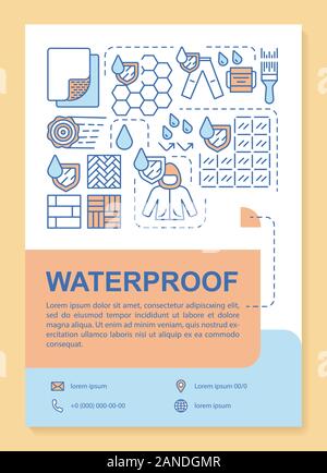 Waterproof surface coating, textile brochure template layout. Flyer, booklet, leaflet print design with linear illustrations. Vector page layouts for Stock Vector