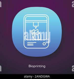 Bioprinting app icon. Artificial heart 3d printing. Living organs producing. Medical technologies. Bioengineering. UI/UX user interface. Web or mobile Stock Vector