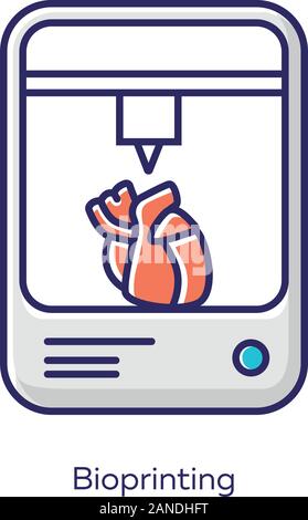 Bioprinting white color icon. Artificial heart 3d printing. Living organs producing. Biomedical parts fabricate. Medical technologies. Bioengineering. Stock Vector
