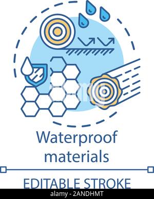Waterproof materials concept icon. Water resistant substances idea thin line illustration. Waxed, hydrophobic layers with liquid drops. Vector isolate Stock Vector