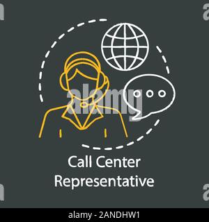Call center representative chalk icon. Online support, hotline operator, consultant manager. Office, help desk worker, dispatcher. Telemarketing calls Stock Vector