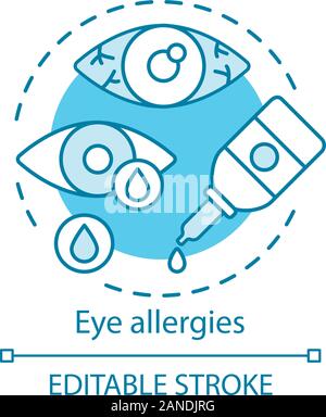 Eye allergies concept icon. Allergic conjunctivitis idea thin line illustration. Seasonal spring, summer pollen allergy symptom. Bloodshot eye. Vector Stock Vector