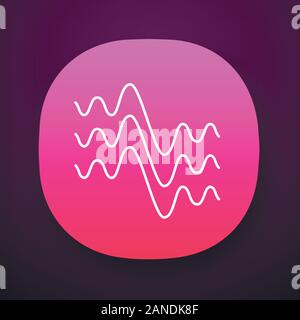 Flowing wavy lines app icon. Fluid parallel soundwaves. Sound, audio waves. Abstract organic waveforms. Vibration amplitude. UI/UX user interface. Web Stock Vector
