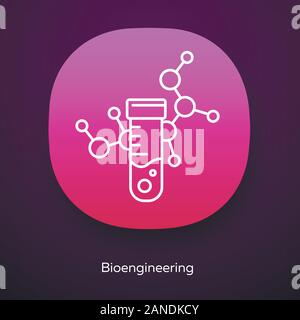 Bioengineering app icon. Biological engineering. Test tube, molecule. Biochemistry, biotechnology. Laboratory equipment. UI/UX user interface. Web or Stock Vector