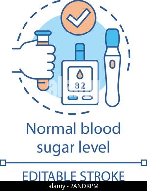Normal blood sugar level concept icon. Healthy lifestyle idea thin line illustration. Diabetes medical treatment. Glucometer and insulin pen vector is Stock Vector