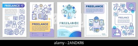 Freelance job brochure template layout. Remote working, home office. Flyer, booklet, leaflet print design with linear illustrations. Vector page layou Stock Vector