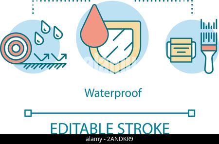 Hydrophobic materials, substances concept icon. Moisture resistant surface with waterdrops idea thin line illustration. Waterproof paint. Vector isola Stock Vector