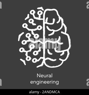 Neural engineering chalk icon. Neuroengineering. Biomedical engineering. Living neural tissue and artificial constructs. Bioinformatics. Biotechnology Stock Vector