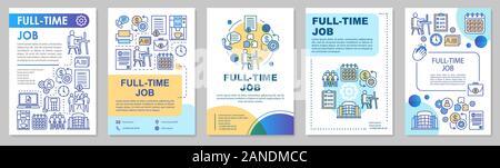 Full-time job brochure template layout. Employment, recruitment. Employee hiring. Flyer, booklet, leaflet print design with linear illustrations. Vect Stock Vector