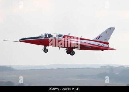 G-RORI (formerly XR538 in RAF service), a privately-owned Folland Gnat T1, wearing the colours of 4 Flying Training School, at RAF Leuchars in 2013. Stock Photo