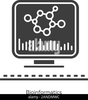 Bioinformatics glyph icons set. Human genome research. Biological data. Molecular genetics info storage. Bioengineering. Silhouette symbols. Vector is Stock Vector