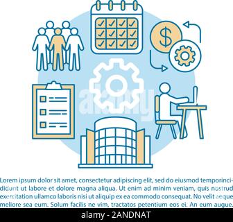 Employment article page vector template. Team leader, top manager position. Brochure, booklet design element with linear icons, text boxes. Print desi Stock Vector