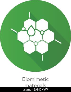 Biomimetic materials green flat design long shadow glyph icon. Copying natural formation. Biological materials structure. Honeycomb, water drop. Bioen Stock Vector