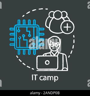 Information technology camp chalk concept icon. Employment, recognition for young professionals  idea.  Presenting new technological inventions. Vecto Stock Vector